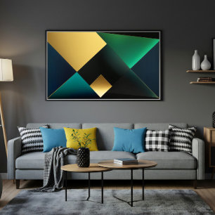 Póster Armonía Geométrica Esmeralda y Dorada