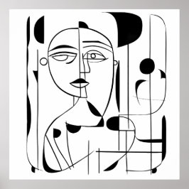Póster Armonía irregular: Caras abstractas en monocromo