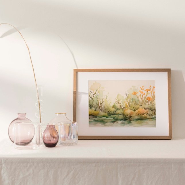 Póster Armonía oceánica: algas marinas y acuarela de los  (Watercolor print of a vibrant seaweed and kelp garden beneath the sea's surface.)