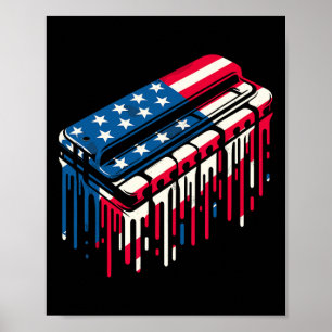 Póster Armonica De Goteo De Pintura Americana Bandera De 