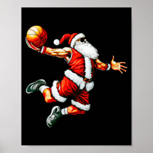 Póster Aro de baloncesto con clavada de Papá Noel Navidad