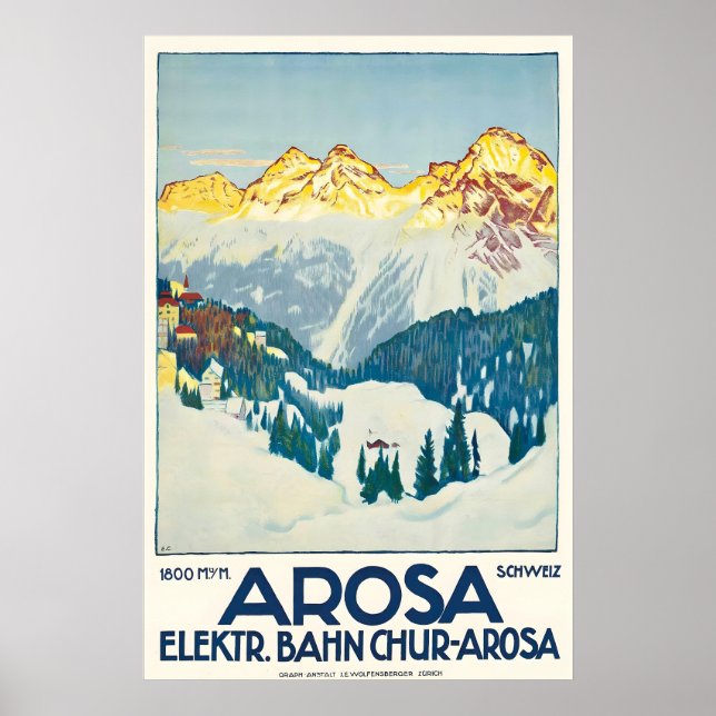 Póster Arosa Graubünden Switzerland Vintage Ski Poster (Frente)
