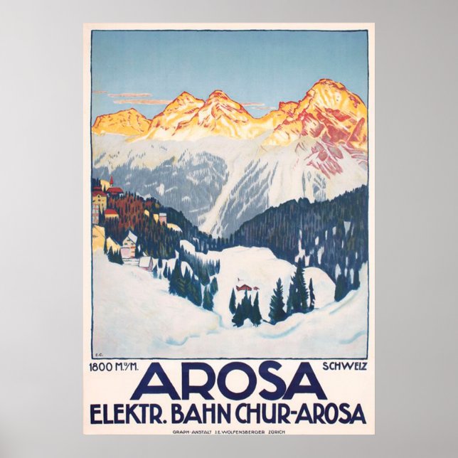 Póster Arosa Montañas Suiza Afiche de Viaje Vintage (Frente)