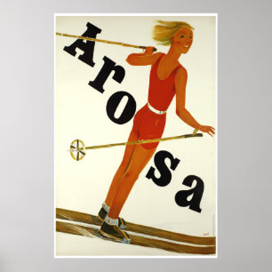 Póster Arosa, Suiza, afiche de viaje para esquí