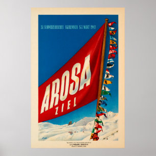 Póster Arosa, Suiza, afiche de viaje para esquí