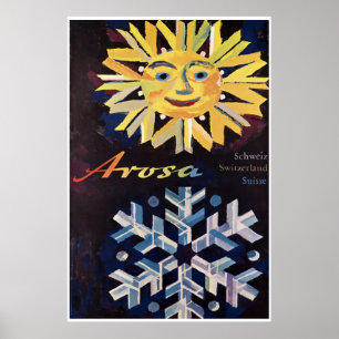 Póster Arosa, Suiza, afiche de viaje para esquí