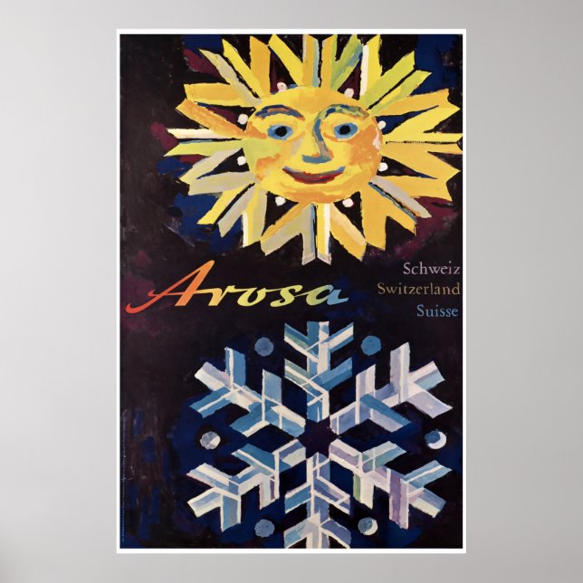 Póster Arosa, Suiza, afiche de viaje para esquí (Frente)