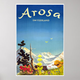 Póster Arosa, Suiza, afiche de viaje para esquí