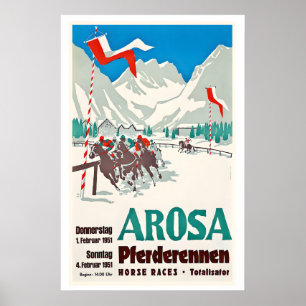 Póster Arosa Suiza Carreras de Caballos Totalisator Vinta