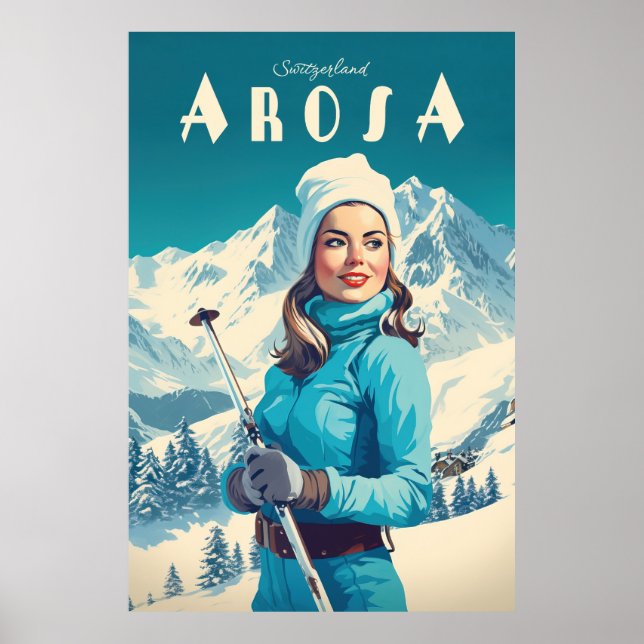 Póster Arosa, Suiza, esquí (Frente)