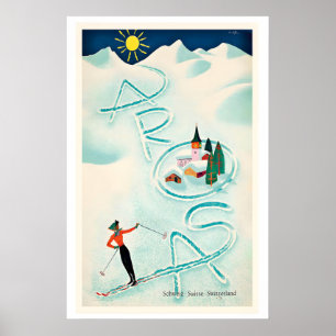 Póster Arosa Suiza Montaña Invierno Nieve Esquiador