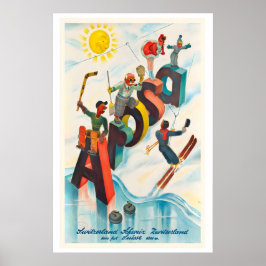 Póster Arosa Suiza Montaña Nieve Invierno Vintage Esquí