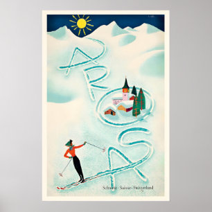 Póster Arosa Suiza Schweiz Suisse Esquí Antiguo