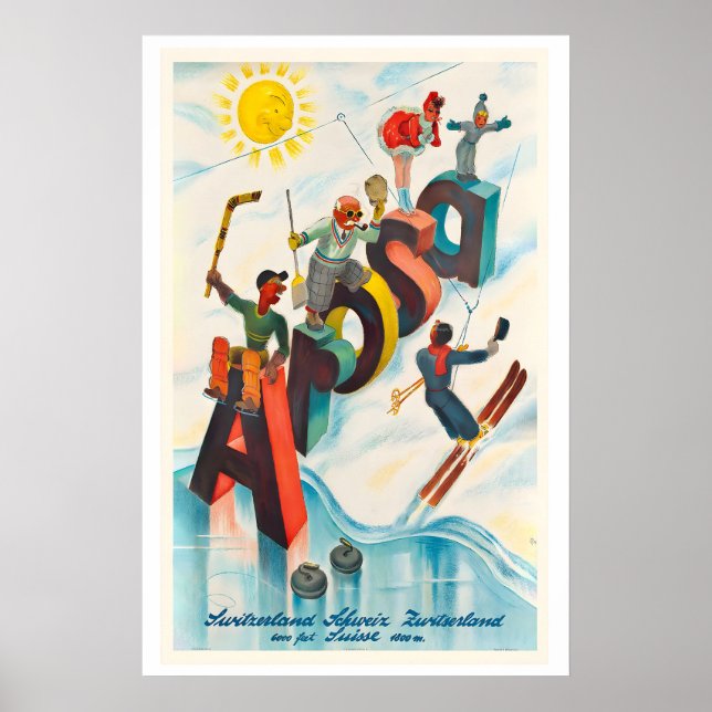 Póster Arosa Switzerland Mountain Snow Winter Vintage Ski (Frente)
