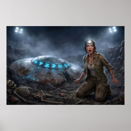 Póster Arqueólogo Alienígena OVNI Sitio de Excavación Par