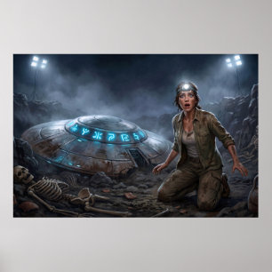 Póster Arqueólogo Alienígena OVNI Sitio de Excavación Par