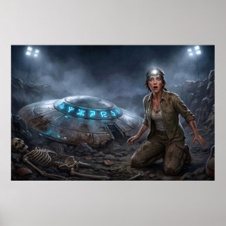 Póster Arqueólogo Alienígena OVNI Sitio de Excavación Par