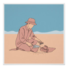 Póster Arqueólogo simple de una línea de arte continuo