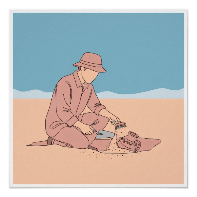 Póster Arqueólogo simple de una línea de arte continuo (Anverso)