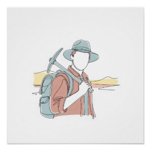 Póster Arqueólogo simple de una línea de arte continuo