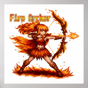 Póster Arquero de Fuego Pixel Art RPG Fantasía Guerrero d