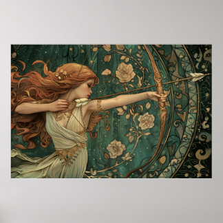 Póster Arquero dulce diánico en el bosque