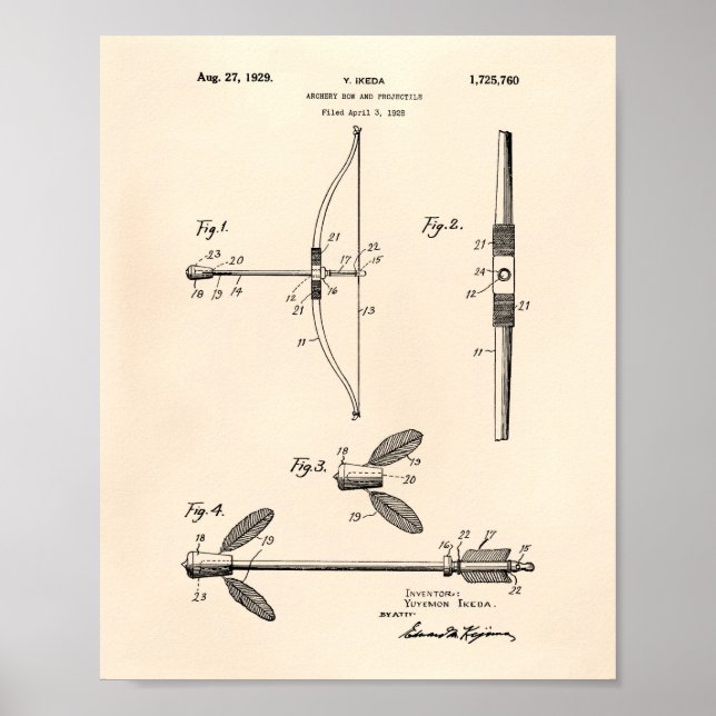 Póster Arquetería Bow 1929 Patent Art Old Peper (Frente)