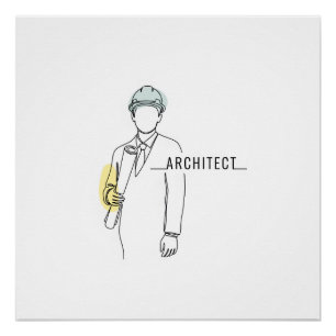 Póster Arquitecto simple de una línea de arte continuo