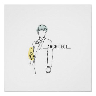 Póster Arquitecto simple de una línea de arte continuo