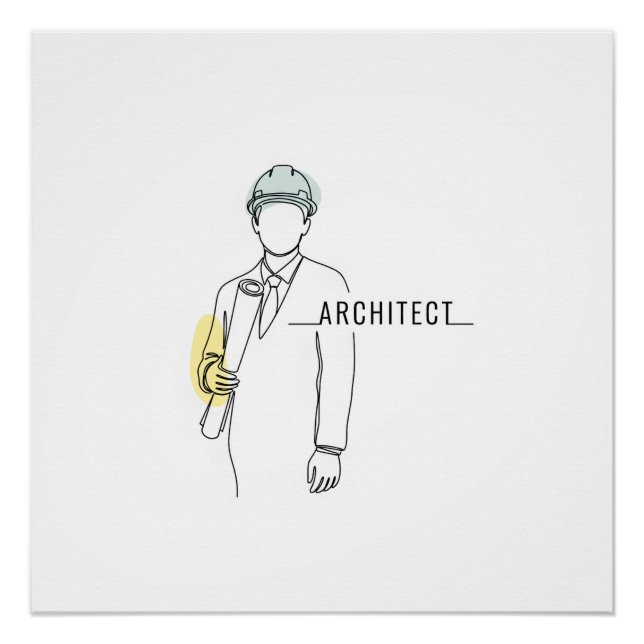 Póster Arquitecto simple de una línea de arte continuo (Anverso)