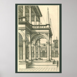Póster Arquitectura antigua, patio romano con columnas