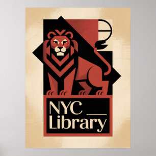 Póster Arquitectura Art Déco del León de la Biblioteca de