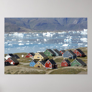 Póster Arquitectura colorida de la ciudad, Narsaq,