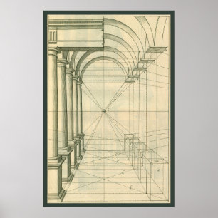 Póster Arquitectura de época, perspectiva de columnas de 