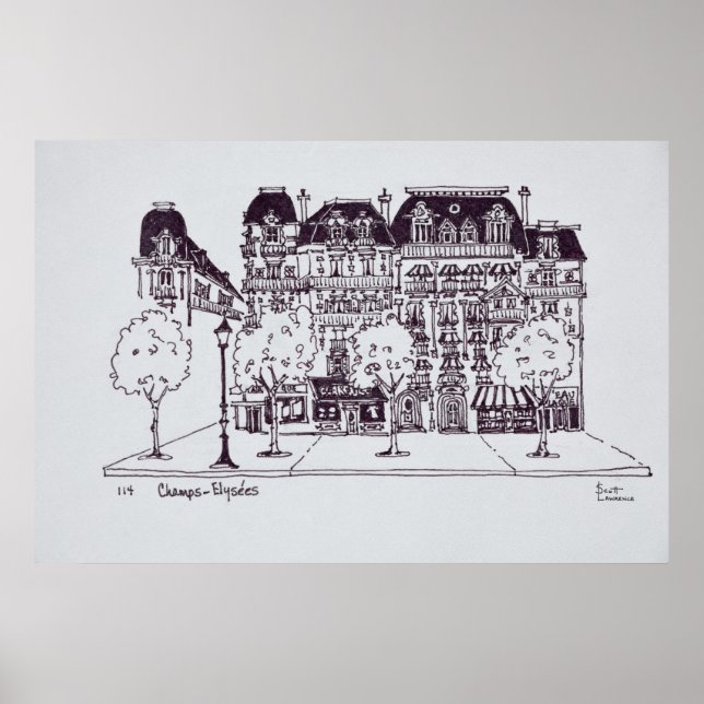 Póster Arquitectura de Haussmann | Campos Elíseos (Frente)