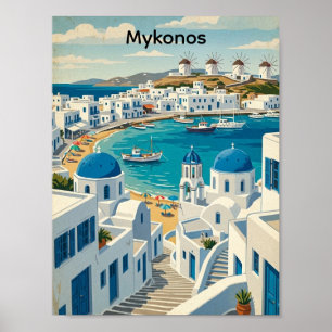 Póster Arquitectura de Mykonos Grecia Molinos de viento a
