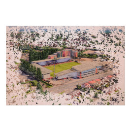 Póster Arquitectura del Estadio de Wrexham en Acuarela