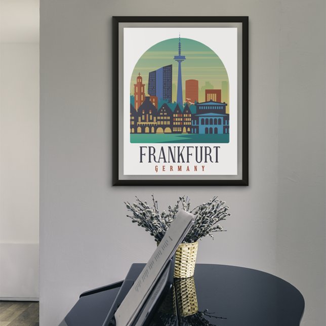 Póster Arquitectura del Skyline de Frankfurt Alemania (Frankfurt Germany Travel Poster)