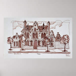 Póster Arquitectura flamenca Bailleul, Francia