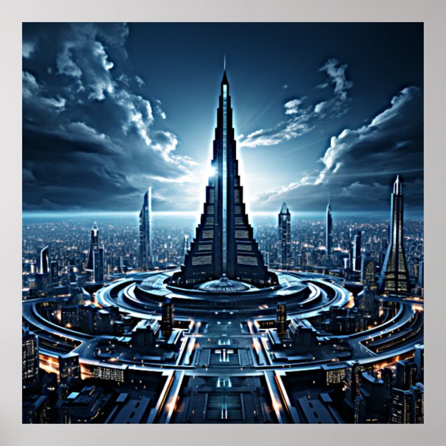 Póster Arquitectura Futurista del Cityscape (Frente)