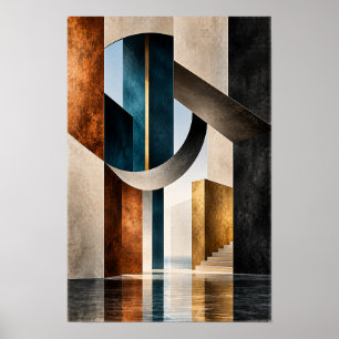 Póster Arquitectura Geométrica Abstracta de Bronce Verde