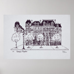Póster Arquitectura Haussmann  Campos Elíseos
