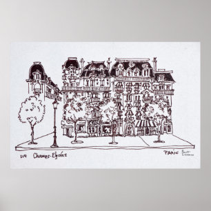 Póster Arquitectura Haussmann   Campos Elíseos, París