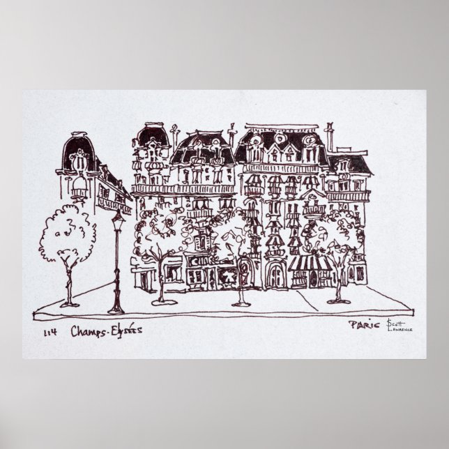 Póster Arquitectura Haussmann | Campos Elíseos, París (Frente)