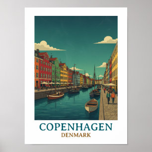 Póster Arquitectura Histórica Copenhague Dinamarca Vintag