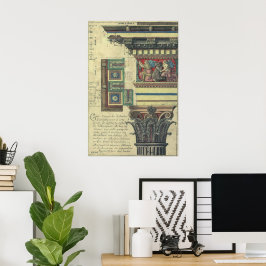 Póster Arquitectura vintage, columna con moldura de corni
