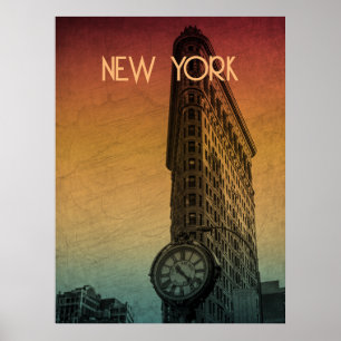 Póster Arquitectura Vintage Sunset Flatiron Nueva York