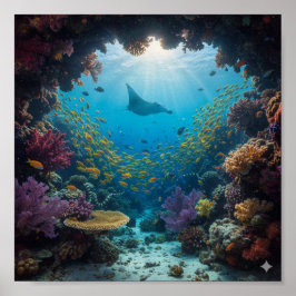 Póster Arrecife de coral luminoso - Un mundo subacuático 