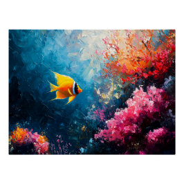 Póster Arrecife de coral vibrante con pez ángel