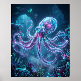 Póster Arrecife de datos del pulpo neón